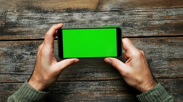 Green Screen Tablet Mockup on Rustic Wood 