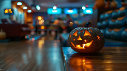 Halloween Pumpkin with Outdoor Movie Screening in Background