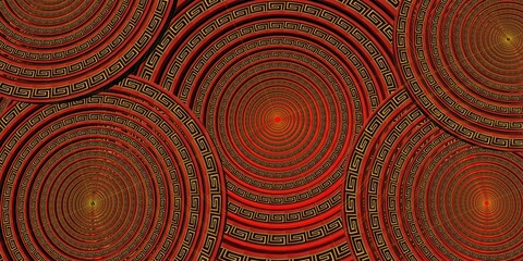Background Chaines New Year Vibrant Red Concentric Circles with Intricate Greek Pattercn Design
