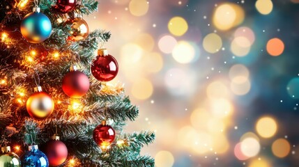 A vibrant Christmas tree adorned with colorful baubles, spreading festive joy and holiday spirit for all to enjoy.