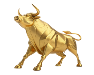 3D golden bull isolated on white background as transparent. PNG.AI GENERATED