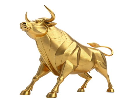 3D golden bull isolated on white background as transparent. PNG.AI GENERATED