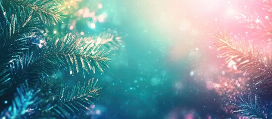 Festive Christmas lights and decorations illuminating fir branches creating a magical holiday atmosphere perfect for web banners or promotions