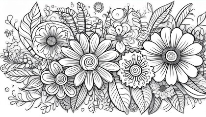 Doodle floral drawing. Art therapy coloring page. Generated image
