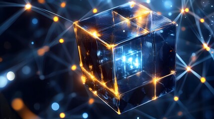  The quantum computer core of a blockchain network pulsating with energy