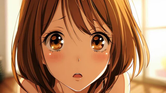 A charming image of a demure brunette girl exuding shyness