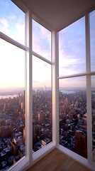 Stunning cityscape view from modern corner window.