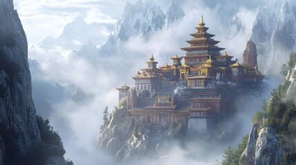Majestic Himalayan Monastery: A Digital Painting of Serene Spirituality