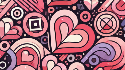 flat style, abstract illustration with variations of pink with love symbols in it, as a symbol of Valentine's Day celebration