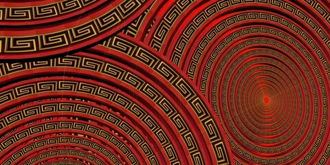 Background Chaines New Year Vibrant Red Concentric Circles with Intricate Greek Pattercn Design