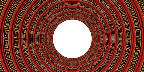 Background Chaines New Year Vibrant Red Concentric Circles with Intricate Greek Pattercn Design