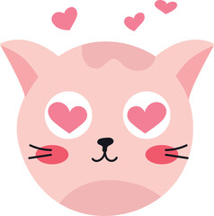 Adorable pink cat face with heart shaped eyes and rosy cheeks, expressing love and cuteness, perfect for Valentine s Day or any celebration of affection