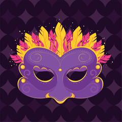 Carnival mask with feathers and swirl design Vector