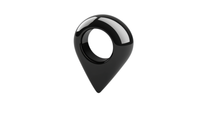 Black location pin, transparent background