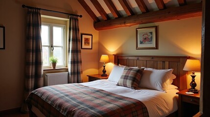 Cozy Rustic Bedroom with Plaid Accents