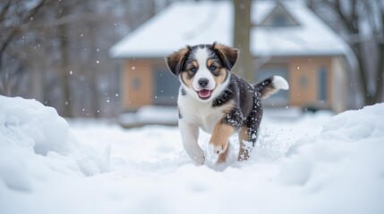 Puppy Playing in Snow