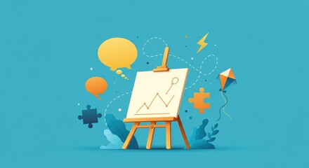 Creative illustration of a growth chart on an easel with colorful elements