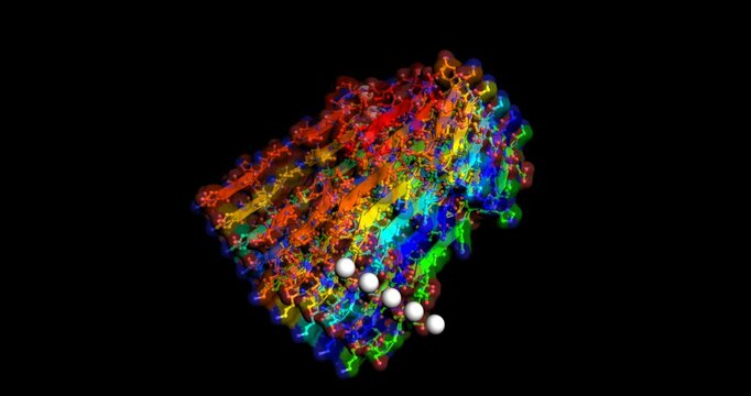 Cryo-EM Structures of amyloid-beta 42 filaments from human brains with Alzheimer&rsquo;s disease, 3D molecule rainbow color, spinning 4K