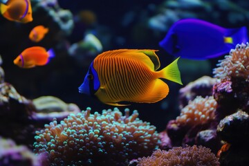 Obraz premium Colorful reefs teeming with vibrant fish among stunning coral formations