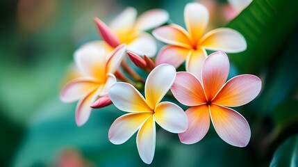 Fototapeta premium Close-up of vibrant tropical flowers with blurred background, emphasizing their intricate details and colors