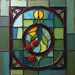 Colorful stained glass window. Multicolored interior design template. Oil painting