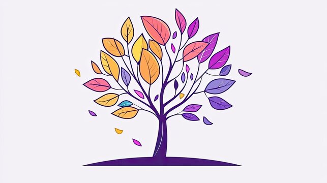 A stylized tree with colorful leaves, representing nature and seasonal change.