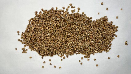 buckwheat, buckwheat groats, buckwheat on a white background, cereal, food, diet, products 