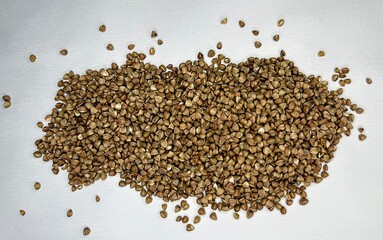 buckwheat, buckwheat groats, buckwheat on a white background, cereal, food, diet, products 