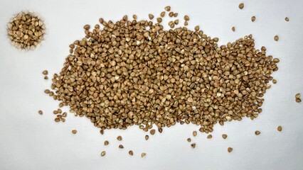 buckwheat, buckwheat groats, buckwheat on a white background, cereal, food, diet, products 