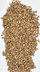 buckwheat, buckwheat groats, buckwheat on a white background, cereal, food, diet, products 