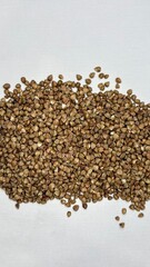 buckwheat, buckwheat groats, buckwheat on a white background, cereal, food, diet, products 