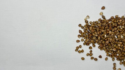 buckwheat, buckwheat groats, buckwheat on a white background, cereal, food, diet, products 