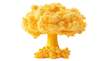 Yellow nuclear explosion in the shape of a mushroom cloud, transparent background