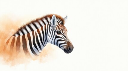 Fototapeta premium A close-up illustration of a zebra's head, showcasing its distinctive black and white stripes against a soft, light background.