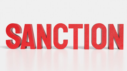 The sanction red text on white background 3d rendering.