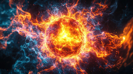 A vibrant, swirling plasma sphere radiates energy and light, showcasing dynamic colors and movement