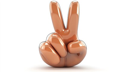 A 3D shiny chubby cartoon hand symbol making a fighting hand gesture with two fingers up, set against a clean white background. The playful design adds a touch of fun and energy to the scene.