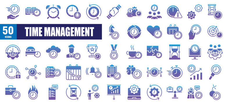 Duo-Line Time Management Glyp gradien icon Set