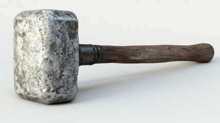A heavy metal hammer with a wooden handle, used for striking or shaping materials.