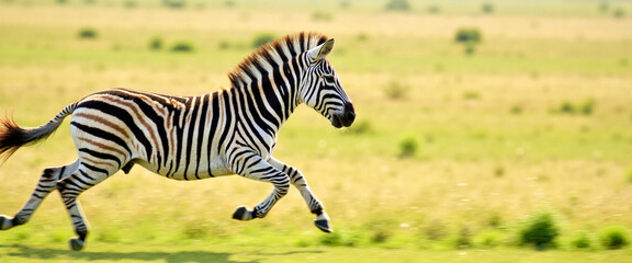 Obraz premium Zebra running across grassy savanna field