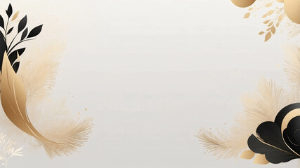 Golden and Black Abstract Geometric Art with Floral Accents for Contemporary Home Decor