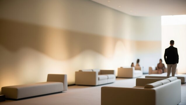 Modern Minimalist Lobby Seating Area With Person