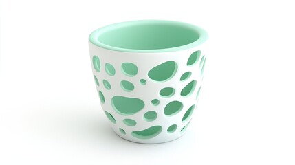 A modern, decorative planter with a mint green interior and a unique cut-out design.