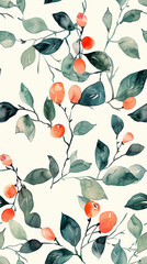 Orange flower and leaves watercolour seamless pattern on an ecru background. Floral pattern for fabric, wrapping, textile, wallpaper, background.	