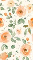 Orange flower and leaves watercolour seamless pattern on an ecru background. Floral pattern for fabric, wrapping, textile, wallpaper, background.	