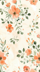 Orange flower and leaves watercolour seamless pattern on an ecru background. Floral pattern for fabric, wrapping, textile, wallpaper, background.	