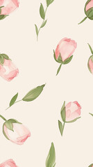 Red roses flower and leaves watercolour seamless pattern on an ecru background. Floral pattern for fabric, wrapping, textile, wallpaper, background.	