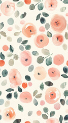 Red roses flower and leaves watercolour seamless pattern on an ecru background. Floral pattern for fabric, wrapping, textile, wallpaper, background.	