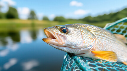 Fishing adventure freshwater bass at the lake nature photography tranquil waters close-up capture