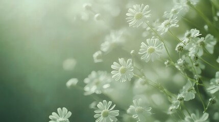Delicate White Flowers Blooming Softly in Green Light